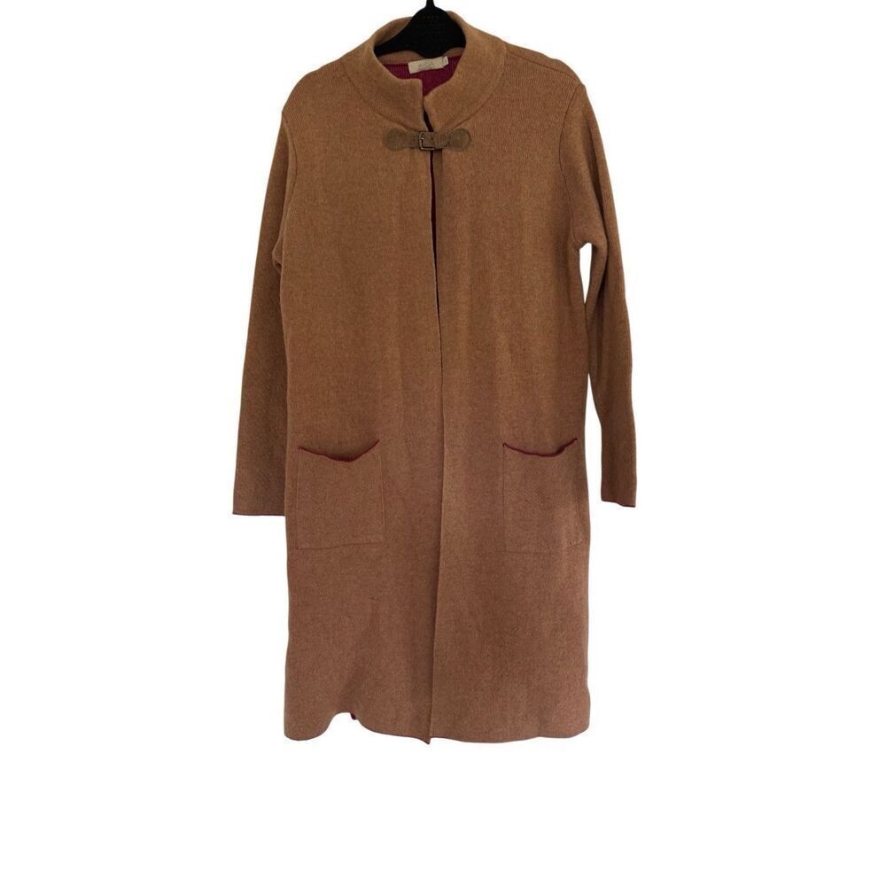 A. IDA Womens Tan Pink Italian Wool Blend Longline Sweater Jacket Size Large - Picture 7 of 14